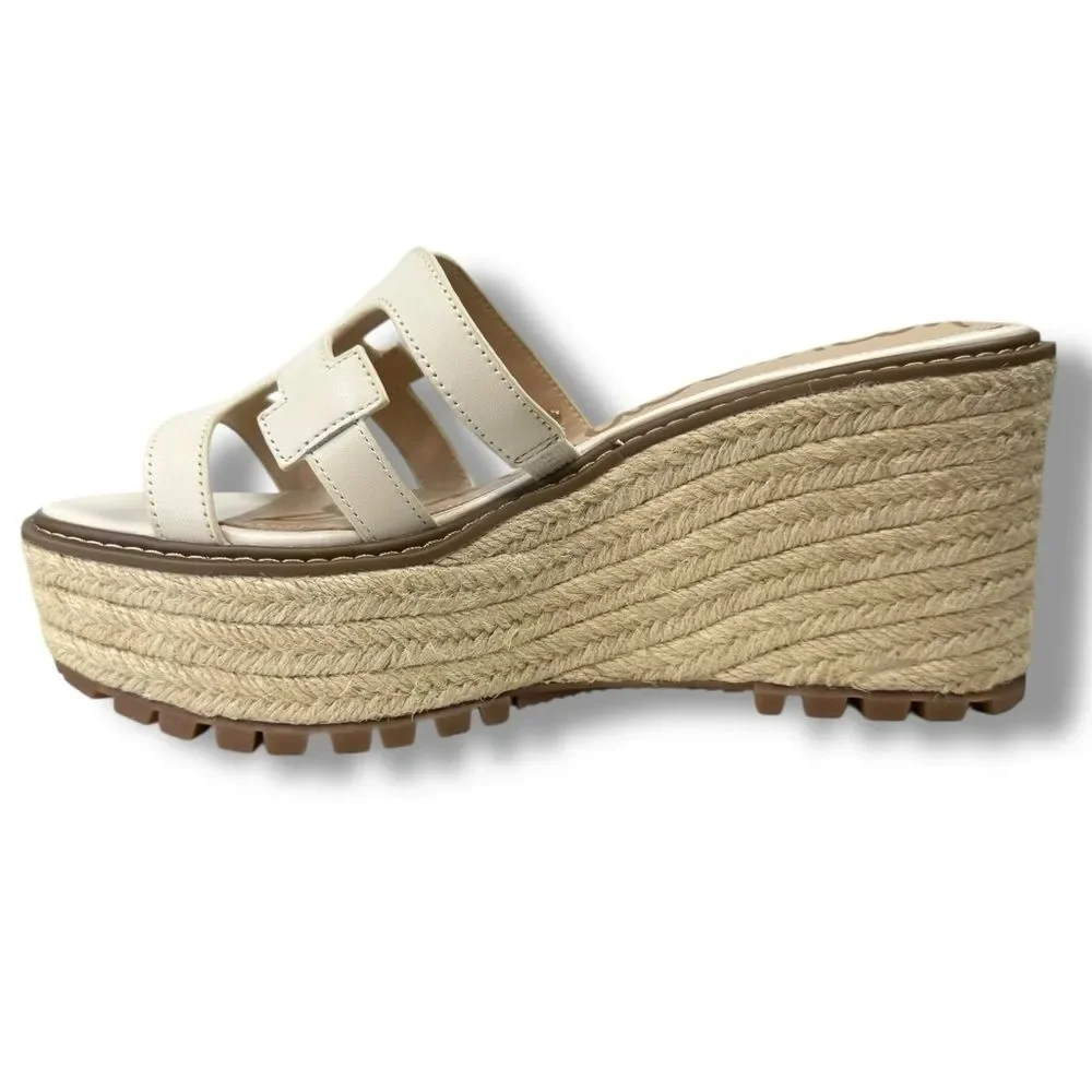 NEW Sam Edelman Laine Platform Wedge Espadrille Sandals Ivory Size 9.5 Resort